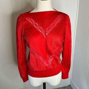Women's Vintage 80s Miss Kalico California Red Long Sleeve Metallic Lace Top M